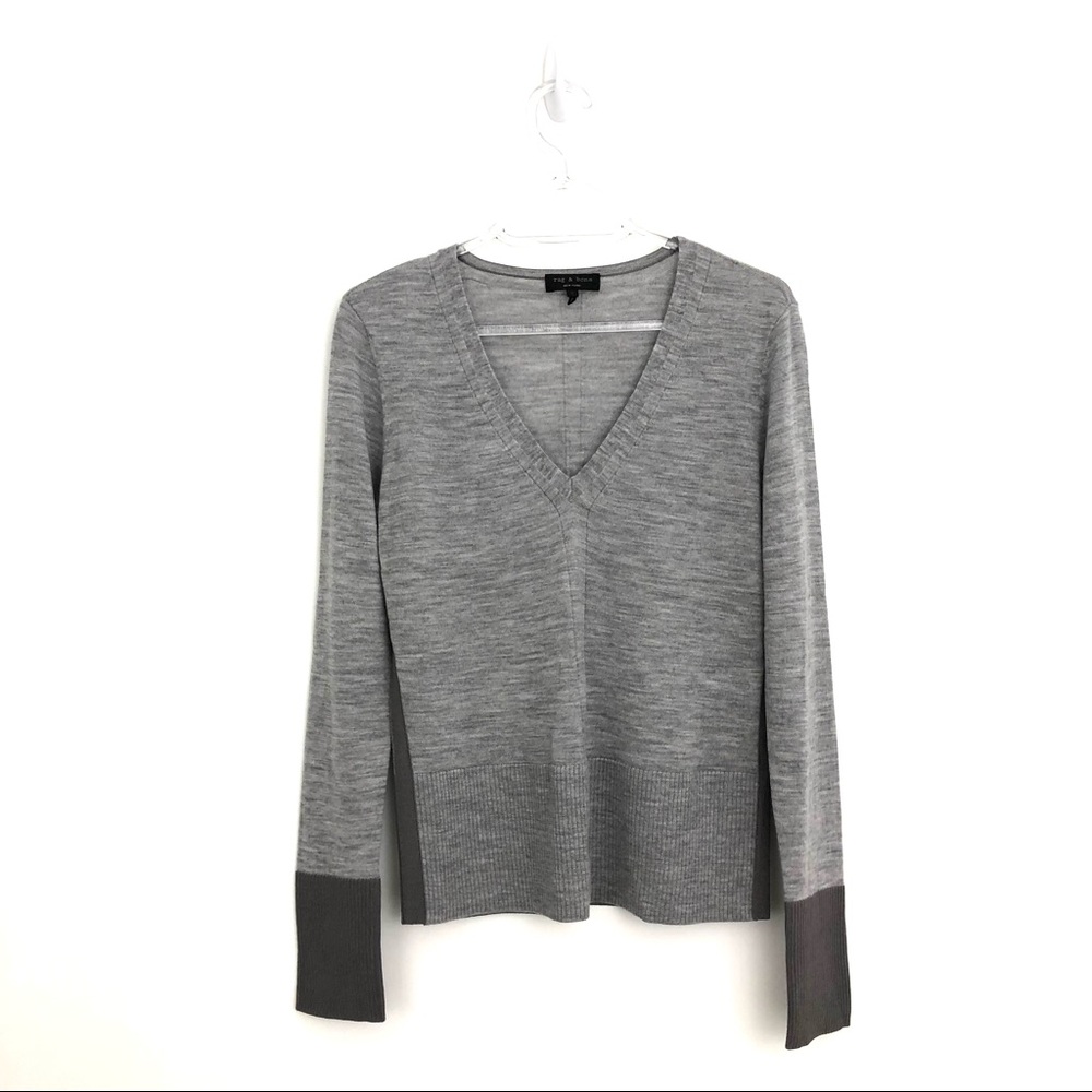 rag & bone Grey V Neck Sweater Merino Wool Small